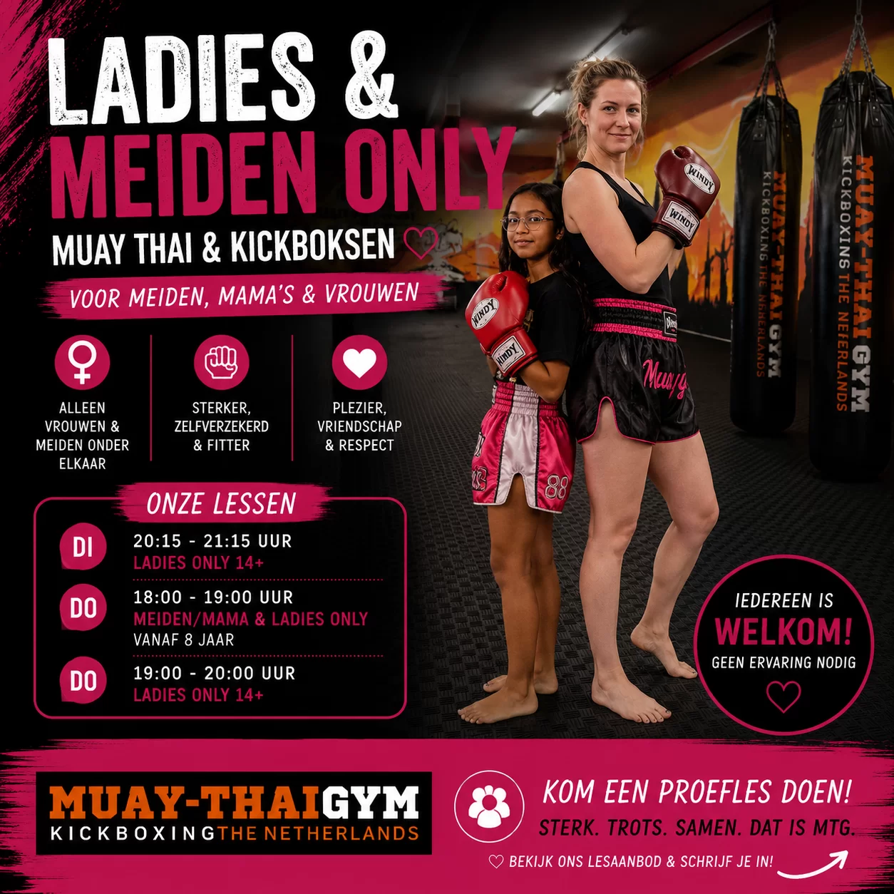 Moeder en dochter tijdens kickboksen bij Muay-Thai Gym Enschede